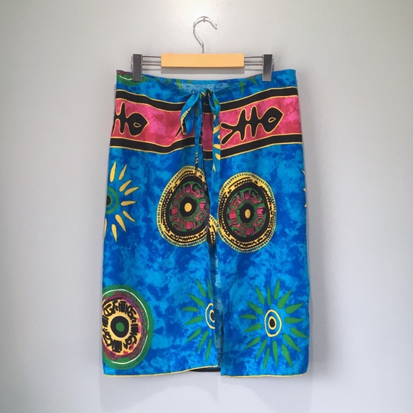 Beach Coverup Wrap Skirt Blue Tie-Dye Rayon NWOT - Picture 2 of 8